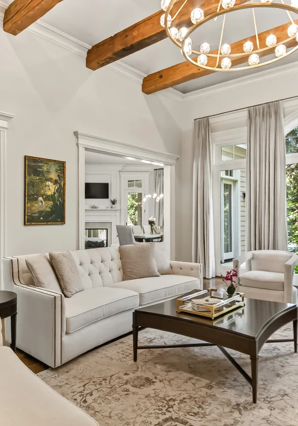 Sophisticated living room setup by a residential interior designer in McLean, Virginia.