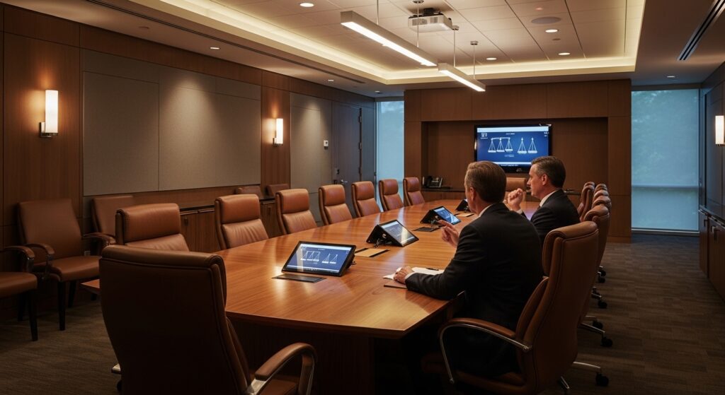 Professional law firm conference room designed for client consultations and privacy”